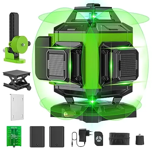 Kreuzlinienlaser Grün 4 x 360 ° – Selbstnivellierendes Nivelliergerät - Messgeräte – Vollständiges Layout mit 4x360° Ebenen für präzise Ausrichtung, ideal für Innen- und Außenanwendungen.