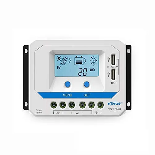 EPEVER PWM Laderegler 30A - Intelligenter Solar Charge Controller - PWM-Solarladeregler mit LCD-Display und dualem USB-Anschluss, unterstützt 12V/24V Systeme, ideal für umweltfreundliche Anwendungen wie Wohnmobile und Boote.