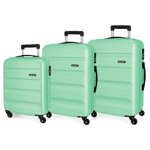 Roll Road Flex Kofferset Grün 55/65/75 cms Hartschalen ABS Kombinationsschloss 182L 4 Räder Handgepäck