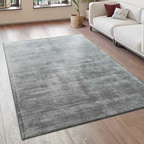 Paco Home Teppich Wohnzimmer Vintage Kurzflor Handgefertigt Hochwertig 100% Viskose, Grösse:160x230 cm, Farbe:Grau