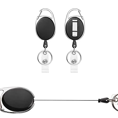 Schlüsselband Ausziehbar, 2 Stück Einziehbarer Ausweishalter,mit Schlüsselring,Gürtelclip,Schlüsselanhänger Ausziehbar Stark,für Kartenhalter Ausweis,Schlüssel,ID Card Holder (Schwarz 2 Stück)