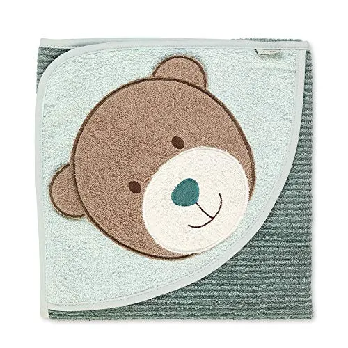 Sterntaler® Badetuch Motiv-Kapuzenbadetuch Ben - Baby-Bademantel mit süßer Bär Ben Applikation, aus 100% Baumwolle, ideal für die sanfte Haut Ihres Babys, Größe 80x80cm, Pflegeleicht und farbenfroh.