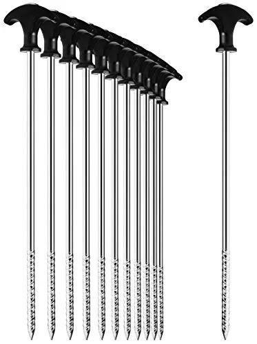 com-four® 12x Zelt-Heringe aus Stahl - robuste Erdnägel mit Gewinde für Camping und Outdoor - ideal für normalen und harten Boden mit T-Griff 0300x7mm