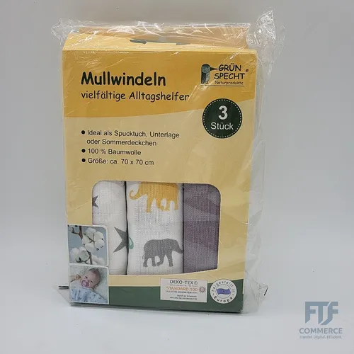 GRÜNSPECHT Mullwindeln 70x70cm aus 100% Baumwolle, Spucktücher, ohne... 1500-V5