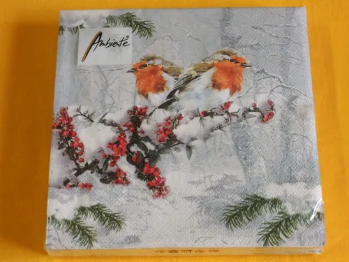 Servietten Rotkehlchen WINTER Paar Schnee Beeren 1 Packung OVP Vogel Ambiente 20