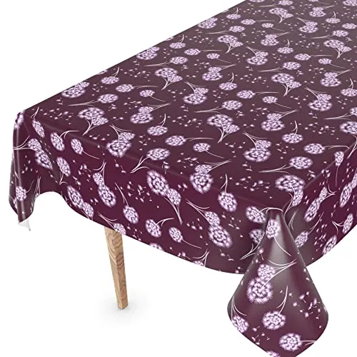 Wachstuchtischdecke Wachstischdecke Tischdecke abwaschbar Gartentischdecke Wachstuch Eckig rund oval 90 x 130cm Schnittkante Pusteblume Bordeaux