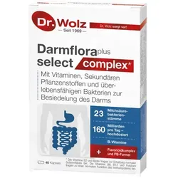Dr. Wolz Darmflora plus select complex* - 40 hochdosierte Kapseln - Probiotika Lactobacillus mit 22 Bakterienstämmen und 160 Milliarden Bakterienkulturen pro Tag für die Unterstützung der Darmschleimhaut und des Immunsystems. Vegan und ohne Zusatzstoffe.