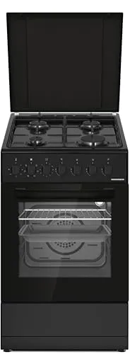 HEINNER HFSC-S60LITGC-BK – Kombi-Herd mit 4 Gasbrennern & Elektro-Backofen, Emaille-Graten, Sicherheitsabschaltung, Timer & Ofenlicht, 50×60 cm – Black – 5 Jahre Garantie