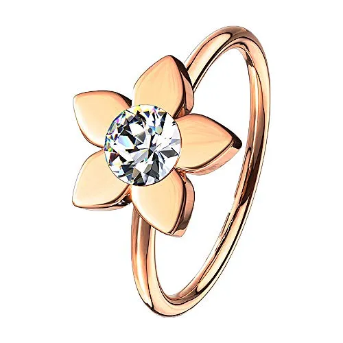 Continuous Ring Piercing Filigrane Creole Blume mit Zirkonia Glitzer Kristallen Septum Tragus Helix Nase Lippe Nasenring Ohr Knorpel Rosegold