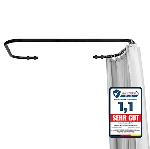 Sasko Duschvorhangstange Duschstange Duschvorhang U-Form Asymmetrisch Aluminium Stabile Belastbarkeit 25 kg Gardinenstange für Vorhang für Badewanne & Dusche Wandmontage