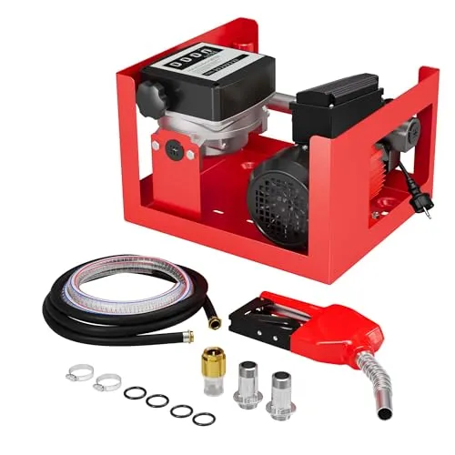 Wiltec Heizöl- und Dieselpumpe 230V/600W 40l/min selbstansaugend Pumpe mit automatischer Pistole, Kraftstoffpumpe, Absaugpumpe