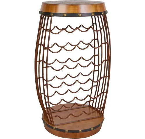 Weinfass Flaschenregal BOTELLA 80cm aus Pinienholz - Elegantes Bar Regal für 23 Flaschen, gefertigt aus lackiertem Pinienholz. Mit seinem rustikalen Design bringt es einen Hauch von Landhausstil in Ihr Zuhause.