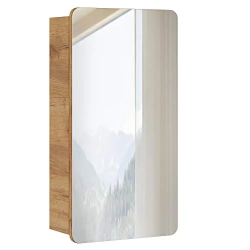Lomadox Badmöbel Spiegelschrank 40 cm - Modern und Praktisch - Spiegelschrank für das Bad, 1-türig mit 2 variablen Einlegeböden, moderne Wotaneiche Nb. und hochwertige Verarbeitung für langlebige Nutzung.