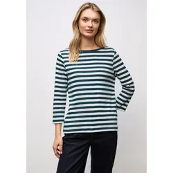 Rundhalsshirt STREET ONE, Damen, Gr. 38, blau (tide blau), Web, 100% Baumwolle, gestreift, normal normal, U-Boot-Ausschnitt, abgesteppt, Shirts Rundhalsshirt, aus reiner Baumwolle