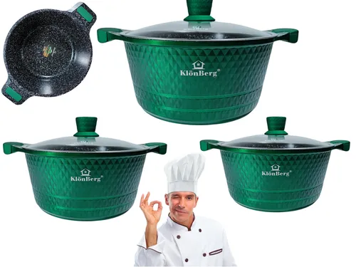 6-teiliges rotes Topfset 2,5/4,5/7L, mit Deckel, Induktion, für alle Herdarten Grün