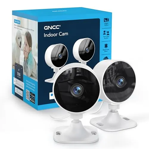 GNCC 2-Pack GC3 überwachungskamera Innen mit Nachtsicht, 1080P HD WLAN Indoor Kamera, Zwei-Wege-Audio, PIR Bewegungserkennung, mit Alexa & Google Home, 2.4Ghz WiFi, Cloud-Abonnement & SD Speicher