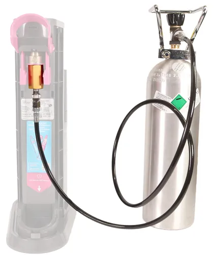 WELDINGER Adapter-Hochdruckschlauch mit 2kg CO2-Flasche für Soda Stream Duo - Zubehör für Wassersprudler mit 1,50 m Hochdruckschlauch und leichtem 2 kg Aluminium CO2-Zylinder, ideal für schnelles An- und Abkuppeln, speziell für Soda Stream DUO.