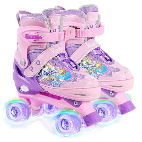 Runcinds Kinder Rollschuhe für Mädchen, Frauen, 4 Größen verstellbar, Kleinkind Rollschuhe für Anfänger