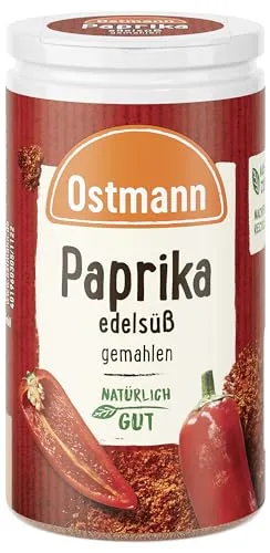 Ostmann Paprika edelsüß 35 g - Aromatisches Paprikapulver zum Würzen - Das edelsüße Paprikapulver von Ostmann verleiht Dips, Soßen und Salaten ein fruchtiges Aroma. Ideal für Hobby- und Profi-Köche, um Gerichte geschmacklich zu bereichern. Menge: 35 g.