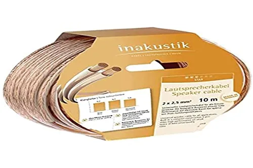 Inakustik Star Lautsprecherkabel 10m - HiFi-Kabel mit 2 x 2,5mm² Querschnitt für hochwertigen Klang, transparentes Design und ideal für Bi-Wiring-Anwendungen.