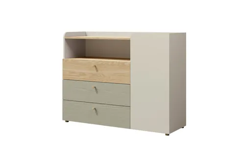 Deine Möbel 24 Kommode YOGI 09 – Moderne Kinderkommode 120 cm - Die Kommode YOGI 09 bietet praktischen Stauraum mit 3 Schubladen und 1 Tür. Ideal für Kinderzimmer und Jugendzimmer, sorgt sie für Ordnung und Stil. Robust und feuchtigkeitsresistent, passt sie perfekt in jedes Zimmer.