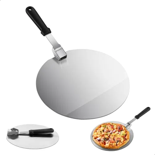 10-Zoll-Pizzaspachtel, Pizzaschieber Klappbar, Pizzaschaufel Edelstahl, Rund Pizzaspatel mit PP Griff, Brotschieber für Backofen, Pizza Spachtel für Pizza, Kuchen, Brot, Torten(30.5*29.5cm)