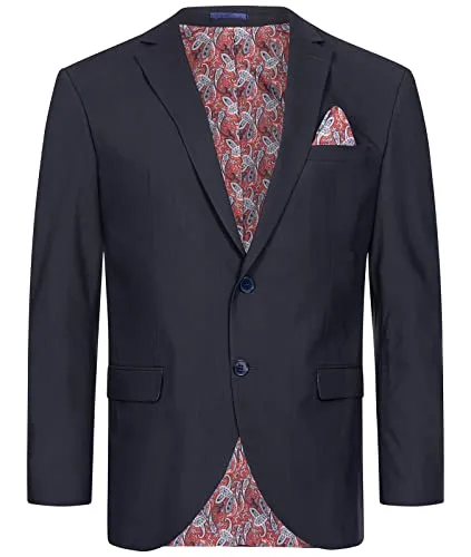 Indumentum Herren Sakko IJS-103 Dunkelblau - Sakkos für Herren, Slim Fit Design mit Paisleymuster, ideal für moderne Outfits und elegante Anlässe, erhältlich in 7 Größen und 8 Farben, inklusive Tragetasche.