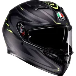 AGV K3 Syth Helm, schwarz-gelb, Größe XL - Aerodynamischer Motorradhelm für optimale Fahrpositionen, ideal für Brillenträger. Mit herausnehmbarem und waschbarem Innenfutter für hohen Komfort.