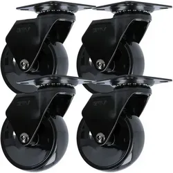 Ms Beschläge - 4er Pack Hartboden-möbelrolle Anschraubplatte Design Lenkrolle Schwarz 75mm