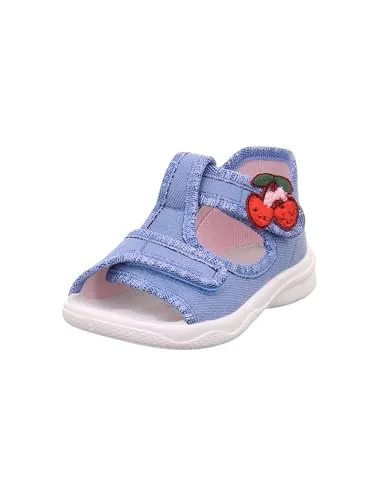 Superfit Hausschuhe in Blau, Gr. 21 - Bequeme und stylische Kinderschuhe - Hausschuhe für Jungen und Mädchen mit leichtem, robustem Obermaterial und flexibler Gummisohle. Die rote Kirsch-Applikation sorgt für einen modischen Blickfang.