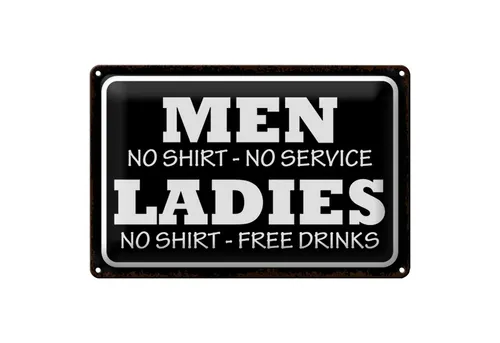 Roomando Metallschild Spruch 18x12cm Men Ladies No Shirt No Service