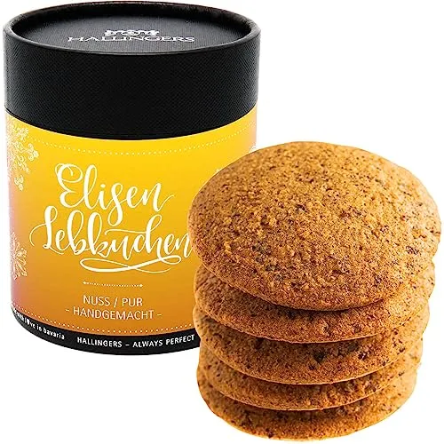 Hallingers Genuss Manufaktur 5 saftige Elisen-Lebkuchen hoher Kernanteil handgemacht in edler Papierdose|Made in Bayern