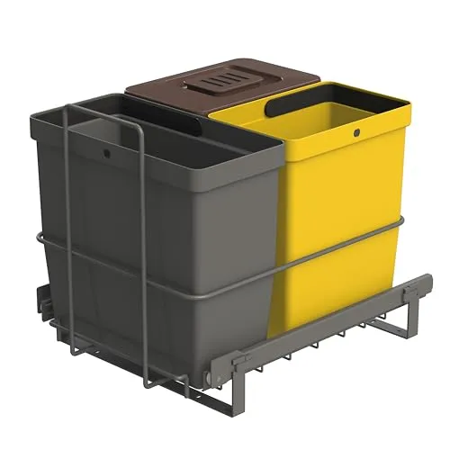 LM 64/3a Einbau Mülleimer ausziehbar mit 3 Abfalleimer (1x11L, 2x8L) in Farben anthrazitgrau, gelb, braun