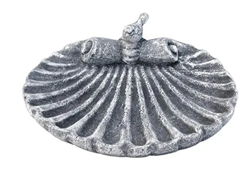 Stein Vogeltränke mit Vogel (steckbar), Garten Deko, massiver Steinguss, Frost- und wetterfest bis -30°C