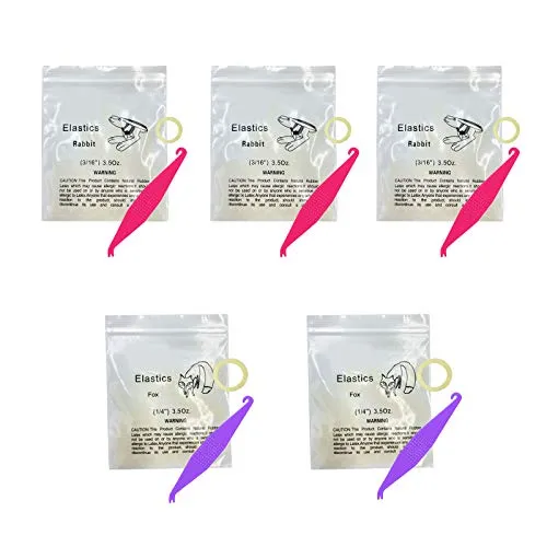 Kieferorthopädische Gummibänder, 500 Stück, Mittlere Stärke 3.5OZ, Dreadlocks, Haarzöpfe, Zahnlücke, 5 Stück Platzierer für Zahnspangen (Kaninchen 3/16