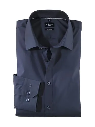 OLYMP Herren Businesshemd Langarm No.Six, Einfarbig, super Slim, Urban Kent, Marine 18, 46 - Elegantes Businesshemd in super slim Passform mit Urban Kent Kragen. Pflegeleicht und ideal für den modernen Mann, der Wert auf Stil und Komfort legt.