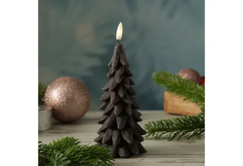 MARELIDA LED-Kerze Tannenbaum Weihnachtsbaum Baumform Echtwachs H: 19cm Timer grau