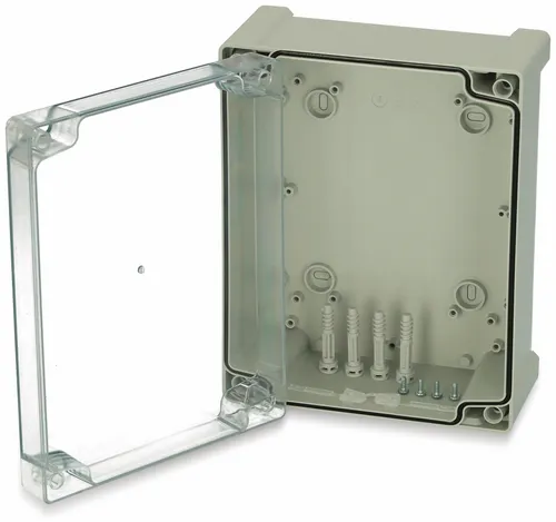 Fibox TPC 241911T Universal-Gehäuse - Kunststoffgehäuse aus Polycarbonat in Lichtgrau, ideal für schnelle Montage dank Schnellscharniere und großer Deckelfläche für individuelle Anpassungen.