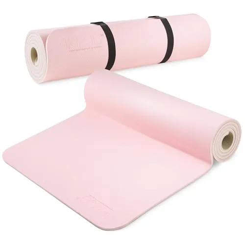 4FIZJO Fitnessmatte mit Tragegurt, Abmessungen 180x60cm, Dicke 1cm, TPE-Kautschuk, rutschfest, Komfort, In & Outdor, Pilatesmatte, Yoga Matte, Sportmatte, Gymnastikmatte, Trainingsmatte, Rosa-Grau