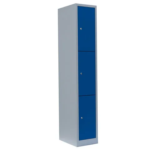 Steelboxx Fächerschrank - 3 Fächer 180x31,5x50cm grau/blau - Vielseitiger Fächerschrank mit komplett verschweißter Konstruktion, ideal für Umkleideräume und Sozialräume. Langlebig, pflegeleicht und ohne Montage erforderlich.