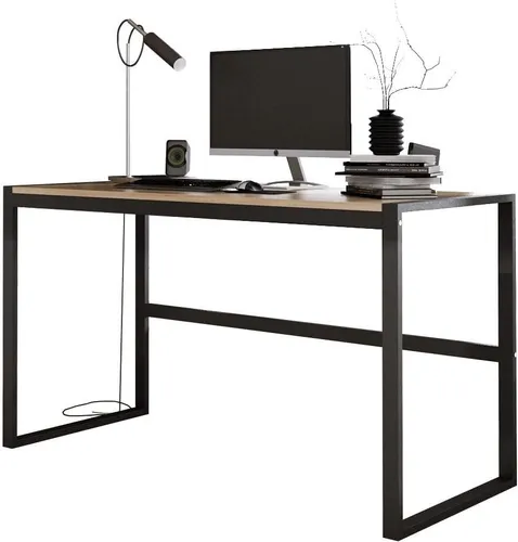 DESIGN MÖBEL Eleganter Schreibtisch BUENO – Gaming Schreibtisch im Industriestil – Ergonomischer Bürotisch (Goldene Eiche)