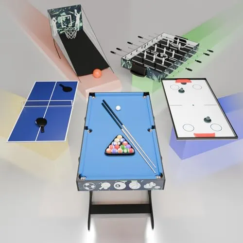 Juskys 5 in1 Spieltisch Ballzauber - Klappbar für Vielseitigen Spielspaß - Kicker Tisch mit 5 Sportspielen: Tischtennis, Kicker, Billard, Hockey & Basketball. Ideal für aktive Kinder, sorgt für stundenlangen Spielspaß im Kinderzimmer.
