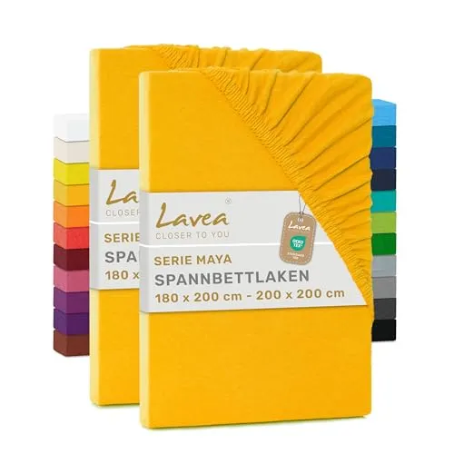 Lavea® 2er Pack Spannbettlaken 180x200cm in gold von Lavea