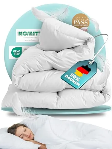 BEFA NATUR Daunendecke Sommer 135x200 cm - Allergikerfreundlich & Made in Germany - Bettdecken mit 90% Daunen & 10% Federn, NOMITE-zertifiziert für Allergiker, hygienisch waschbar und nachhaltig produziert – für erholsamen Schlaf.