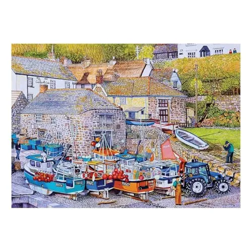 The House of Puzzles Cadgwith Cove Puzzle - Big 500 Piece Jigsaws For Adults, Extra Large Pieces Artist Illustrated, Scenic Landscape, Deluxe Puzzle Gifts