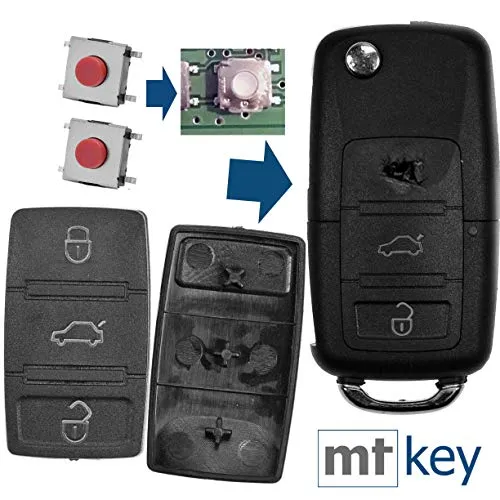 mt key Auto Klapp Schlüssel Funk Fernbedienung Repair Reparatur Set 2X 3 Tasten Tastenfeld + 2X Mikrotaster kompatibel mit VW Seat Klappschlüssel