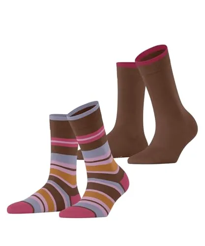 ESPRIT Damen Socken Retro Stripe Multipack W So Baumwolle gemustert 2 Paar, Braun Rosewood 5225, 35-38
