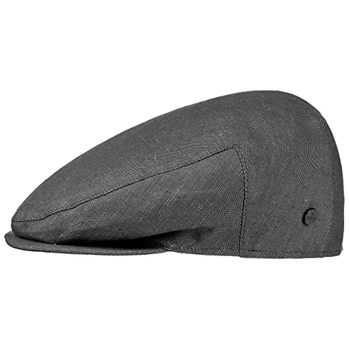LIERYS Inglese Flatcap Herren Made in Italy Schiebermütze Leinen Baumwolle Denim-Look Frühjahr Sommer schwarz 57 cm