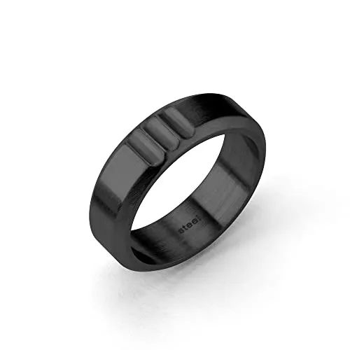 Fynch-Hatton Ring FHJ-0009-R-62 Schwarz - Damenmode: Eleganter Edelstahlring mit markanten Kerben und hochwertigem IP Black Finish, ideal als Geschenk für stilbewusste Männer.