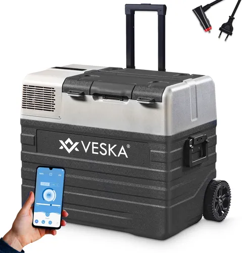VESKA Elektrische Kühlbox Kompressor 62L - Kühlboxen & Kühltaschen mit 62 Litern Volumen, ideal für Camping und Reisen, vielseitig nutzbar mit 12V/24V und 230V Anschluss.